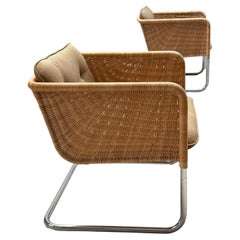 Vintage 2er Set William Dunkel für Tecta D44 Freischwinger Sessel Rattan, 1960s