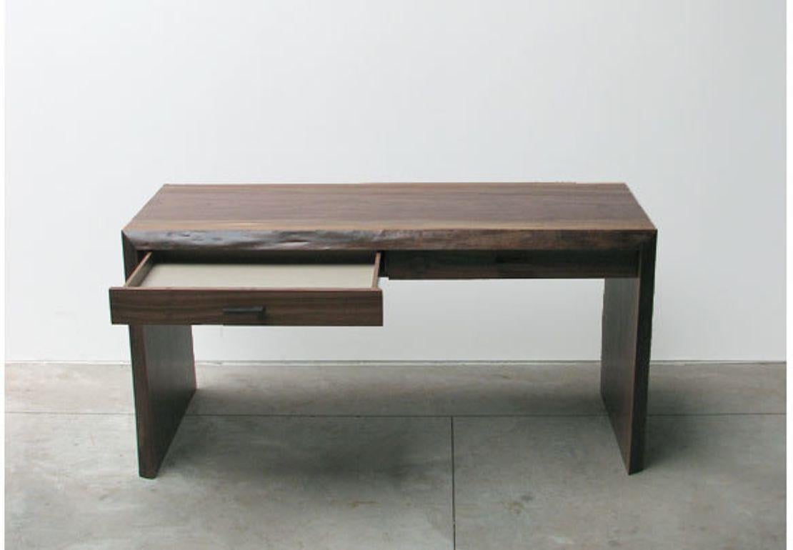 2fold black walnut with leather lined drawer and bronze handles