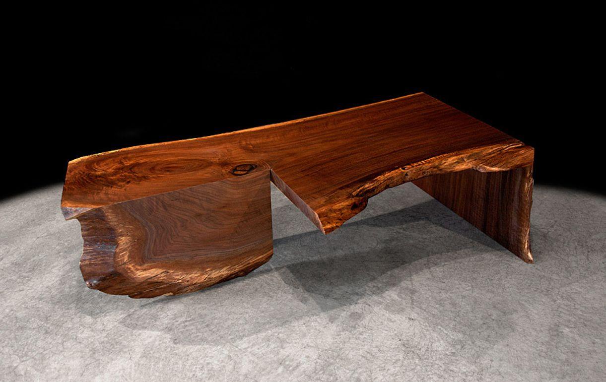 Organic Black Walnut 2 Fold Black Walnut Low Table with Waterfall Leg In New Condition For Sale In Hobart, NY
