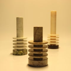 2K1M Flames "Conicita" Marble Candle Holders, Set of Three Made in Carrara Italy