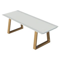 Grooves Entryway Bench High Gloss White Lacquer Oak Finish - Made in Italy