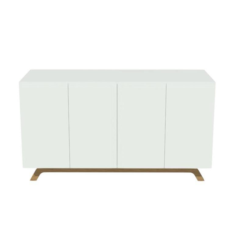 This credenza is part of the “Grooves” Collection. Freestanding with plenty of storage with a combination of pull-outs on either side and a cabinet in the center. 

The Grooves Collection characteristics are simplicity, clean and the selection of