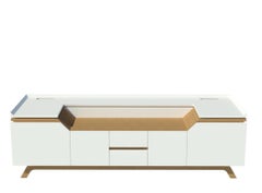 Grooves Sideboard Entertainment Unit High Gloss White Lacquer Oak Natural Finish