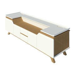 Grooves Sideboard Entertainment Unit High Gloss White Lacquer Oak Natural Finish