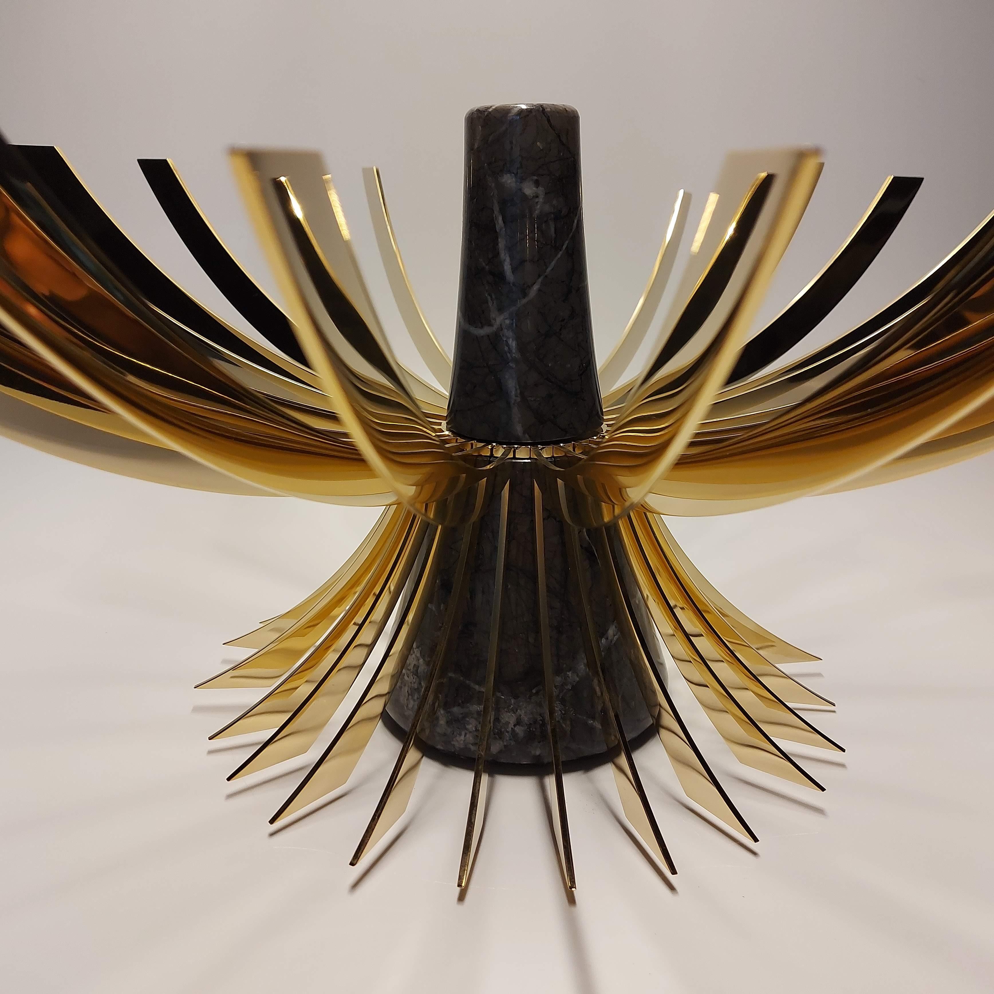 Cold-Painted 2K1M - Sagoma Fruit Bowl - Black & Gold - Marble core and Metal 24K Gold Fins. For Sale