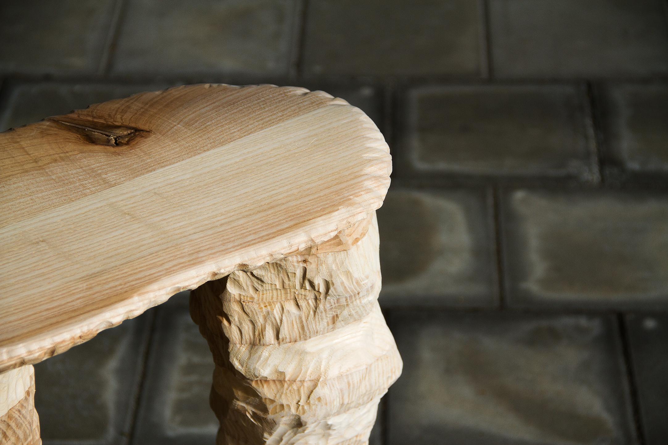 European 2Legs BarStool, Carved Wooden Stool For Sale