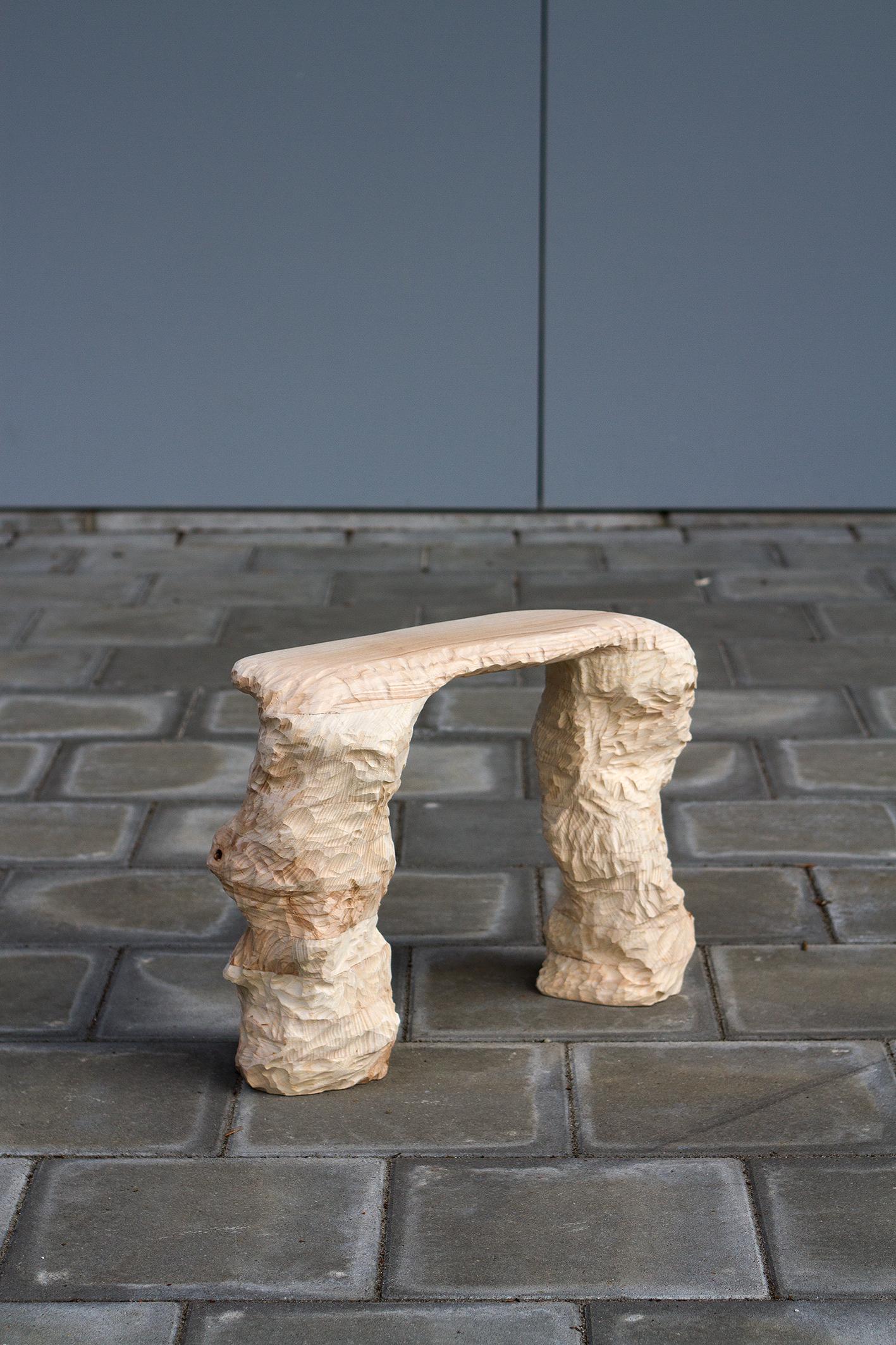 European 2Legs MiniStool, Carved Wooden Stool For Sale