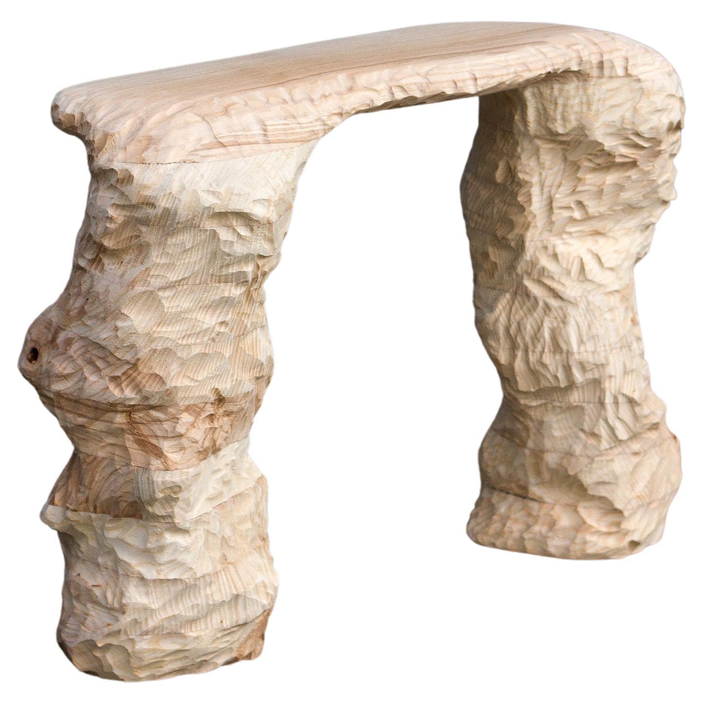 2-Leg Mini Stool, Hand-Carved Contemporary Design, Sculptural Form by Tellurico
