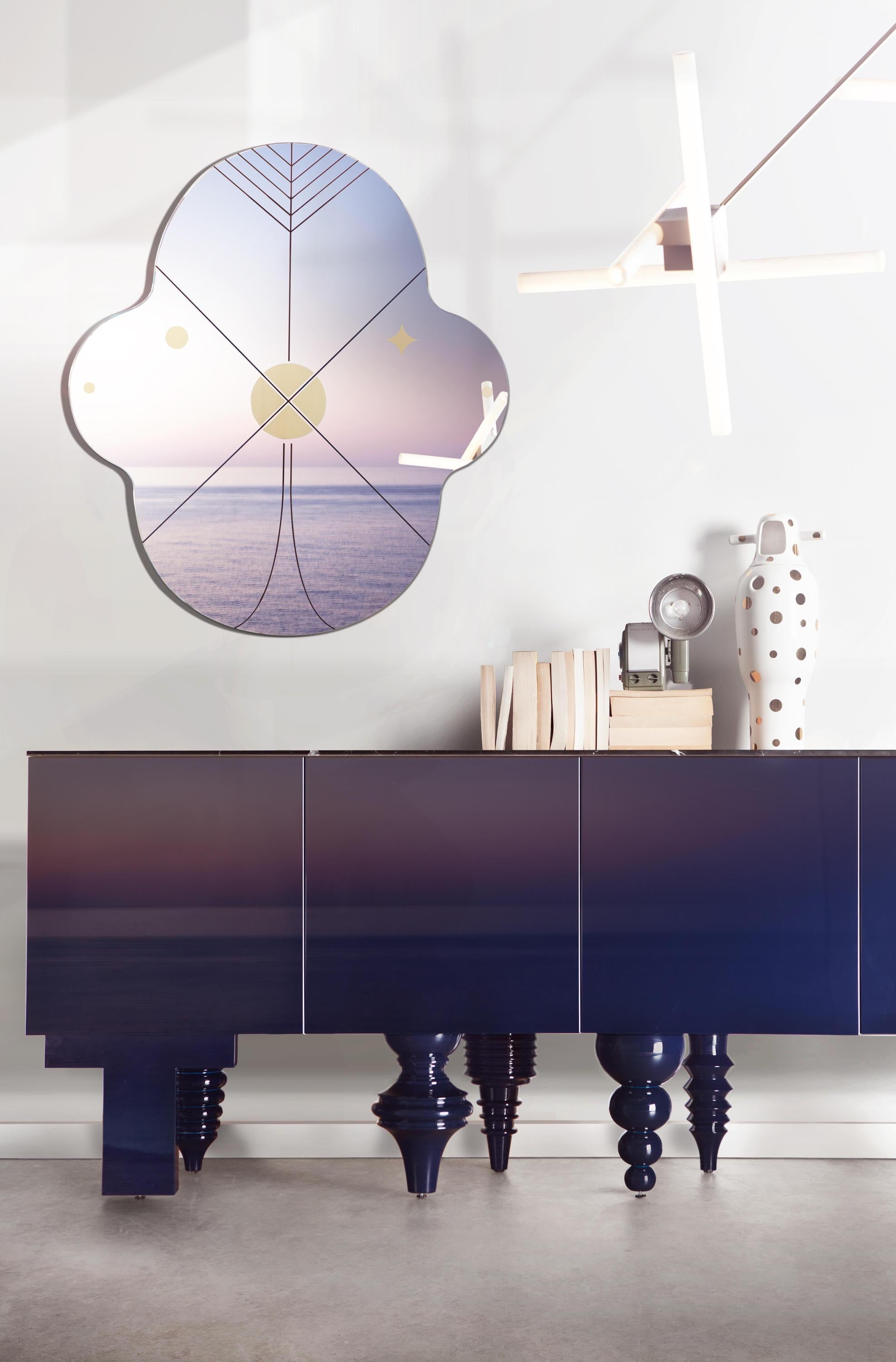 Modern Contemporay sideboard model Multileg by Jamie Hayon blue glossy lacquered glass  For Sale