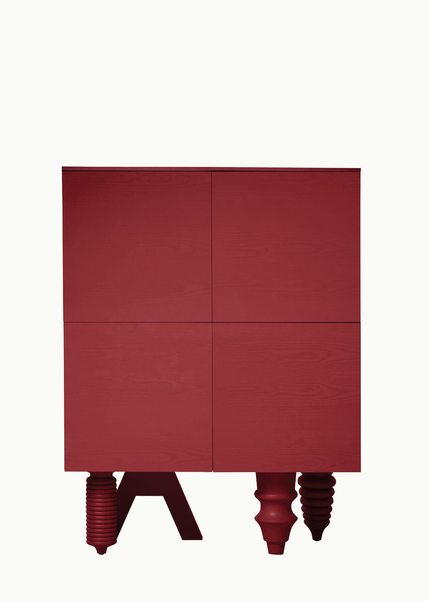 Carrara Marble 2M Multileg Cabinet in Red Ash Wood by Jaime Hayon for BD Barcelona For Sale