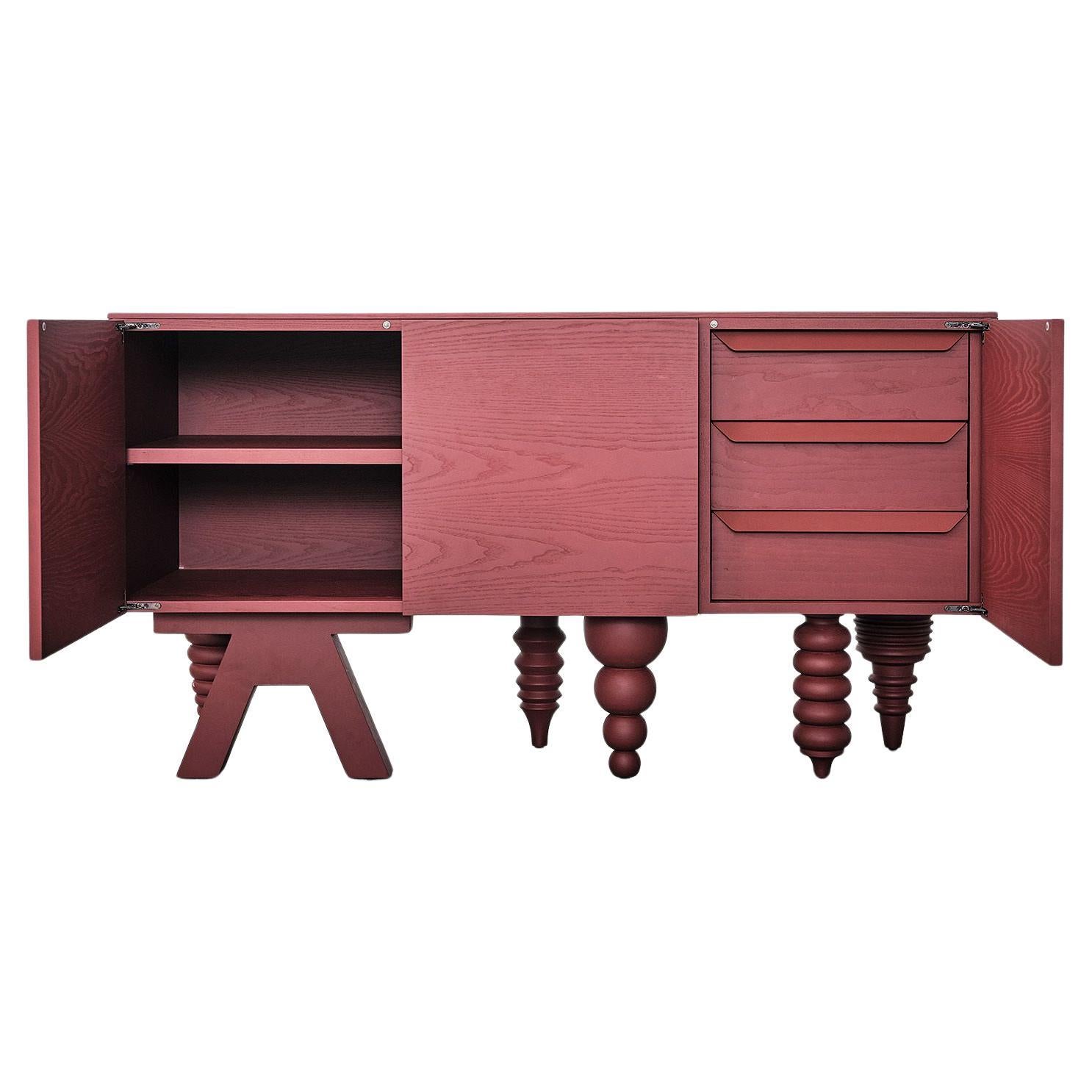 2M Multileg Cabinet in Red Ash Wood by Jaime Hayon for BD Barcelona For Sale