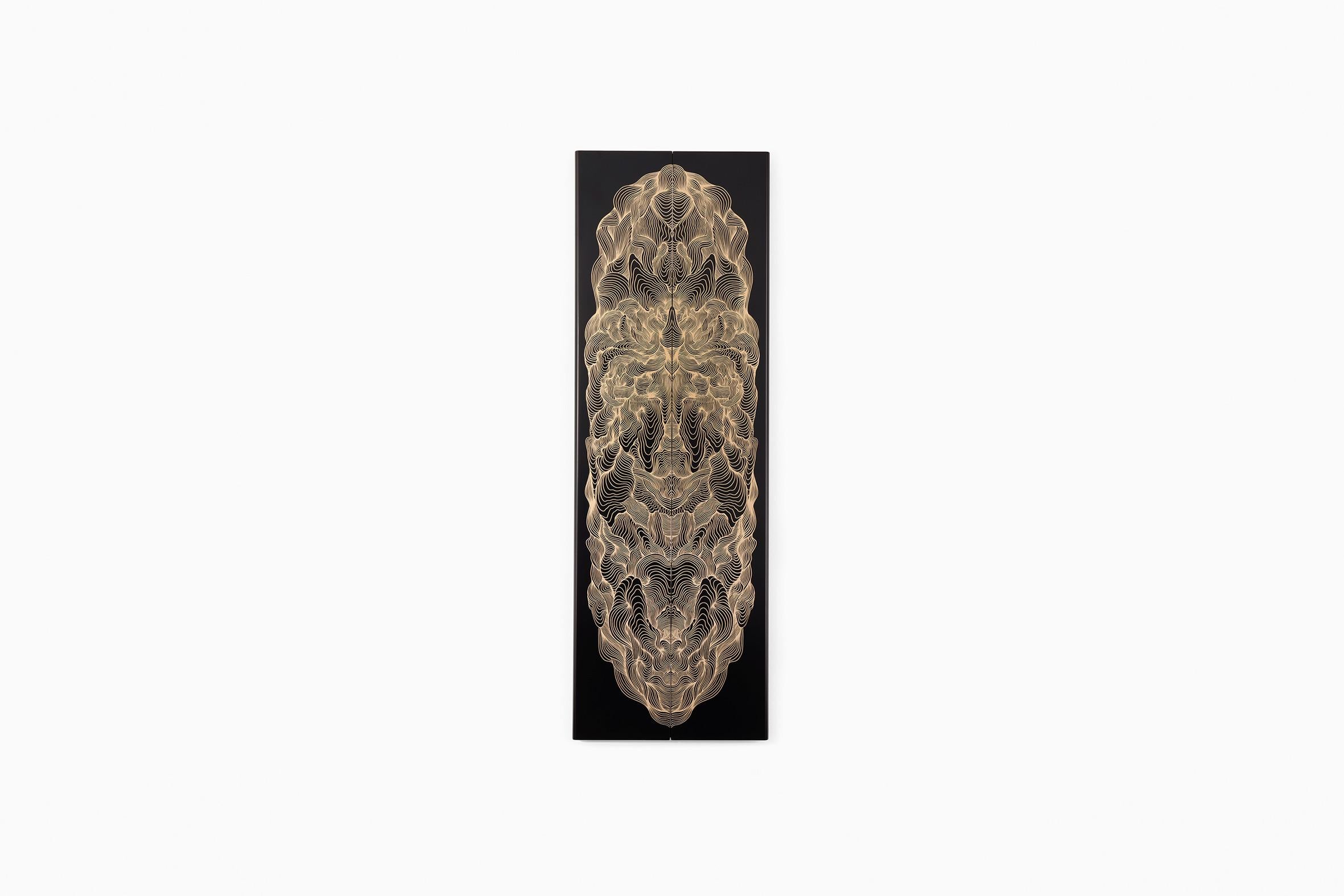 Spagnolo 2_Specchio Trittico Chinoiserie Specchio Portales nero e oro di Joan Tarragó in vendita