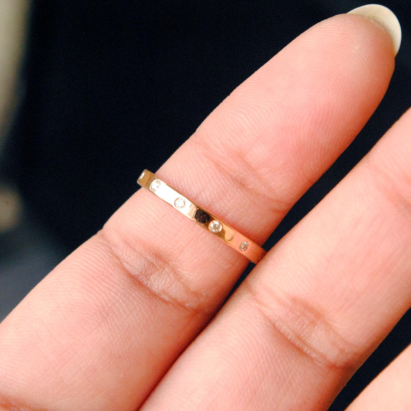 2mm Flush Set Diamond Eternity Wedding Band 14k Gold Ring Mid Thumb Ring Gift. For Sale 4