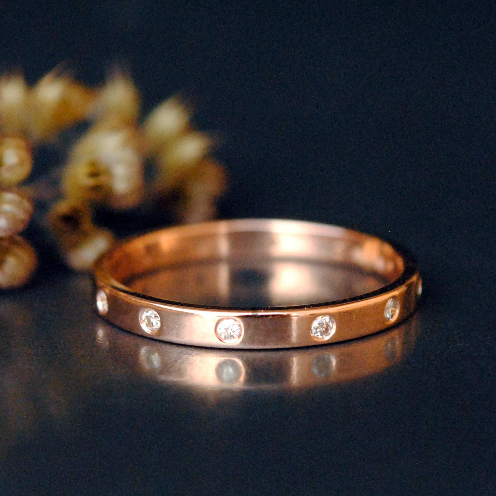 2mm Flush Set Diamond Eternity Wedding Band 14k Gold Ring Mid Thumb Ring Gift. For Sale 1