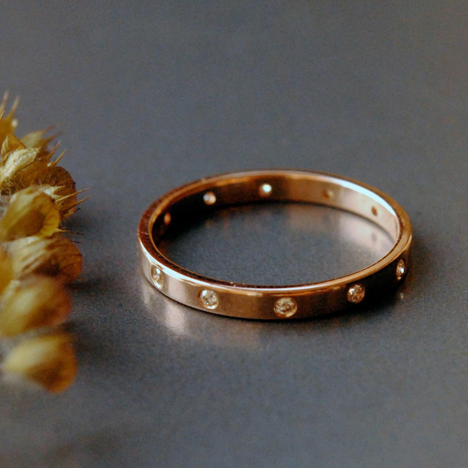 2mm Flush Set Diamond Eternity Wedding Band 14k Gold Ring Mid Thumb Ring Gift. For Sale 2
