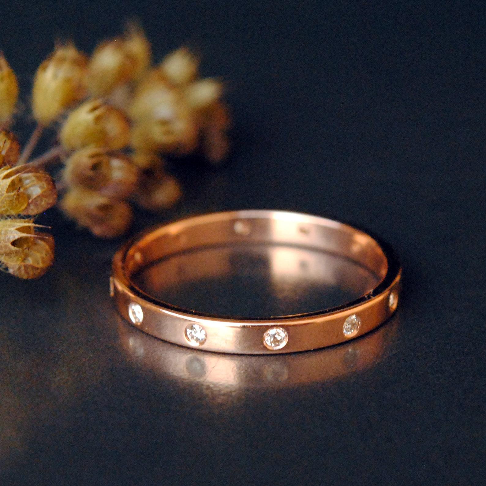 2mm Flush Set Diamond Eternity Wedding Band 14k Gold Ring Mid Thumb Ring Gift. For Sale 3