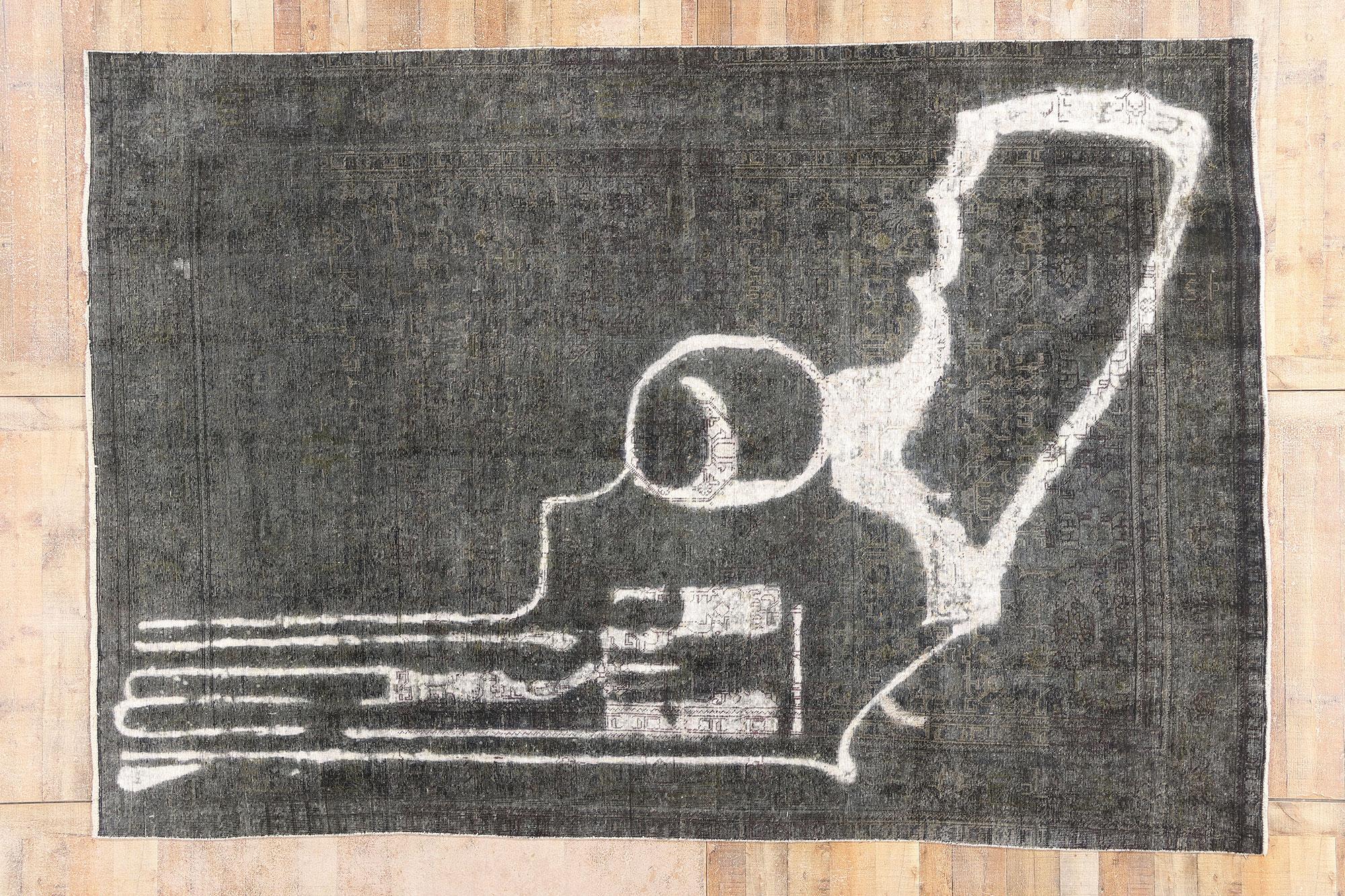 20th Century The Ballistic Elegy: A Conceptual Vintage Overdyed Rug of Abstract Power For Sale