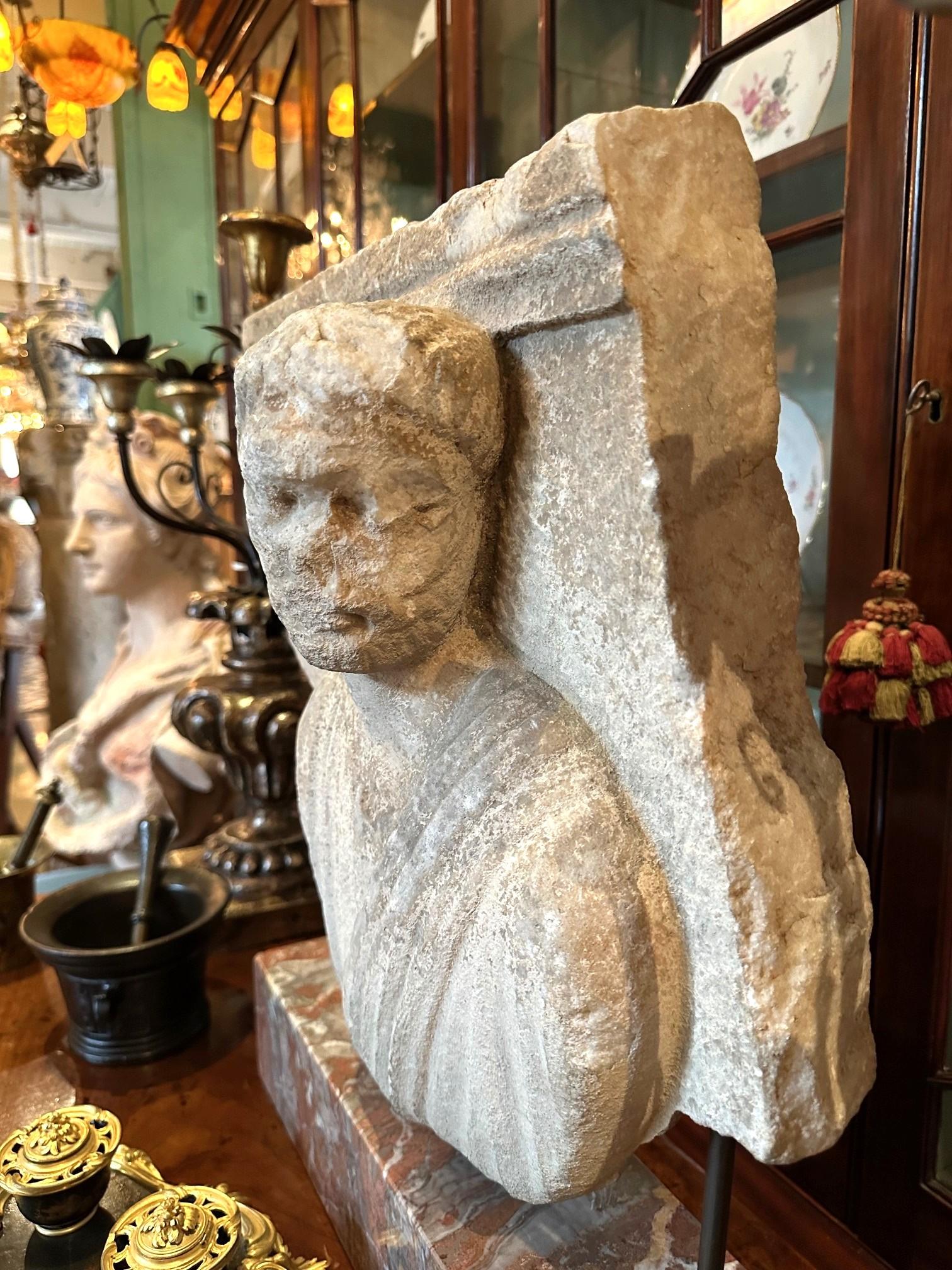 Italienische Steinskulptur aus dem 2. Jahrhundert, römisches Relief, Aristokrat, montiert, Antiquitäten LA im Angebot 12