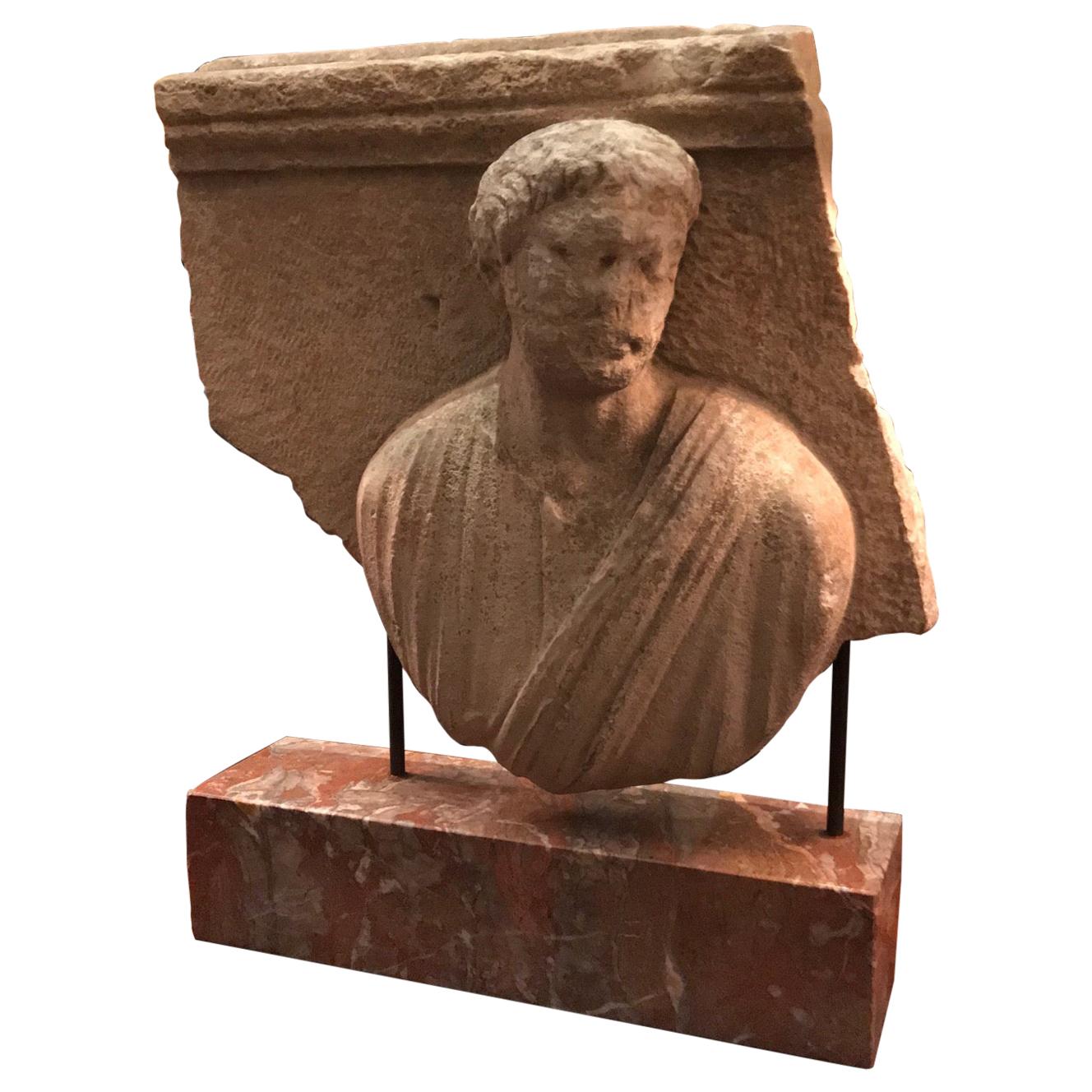 2nd Century Italian Stone Sculpture Roman Relief Aristocrat Mounted Antiques LA