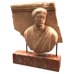 Escultura italiana de piedra del siglo II Relieve romano Aristócrata Montado Antigüedades LA