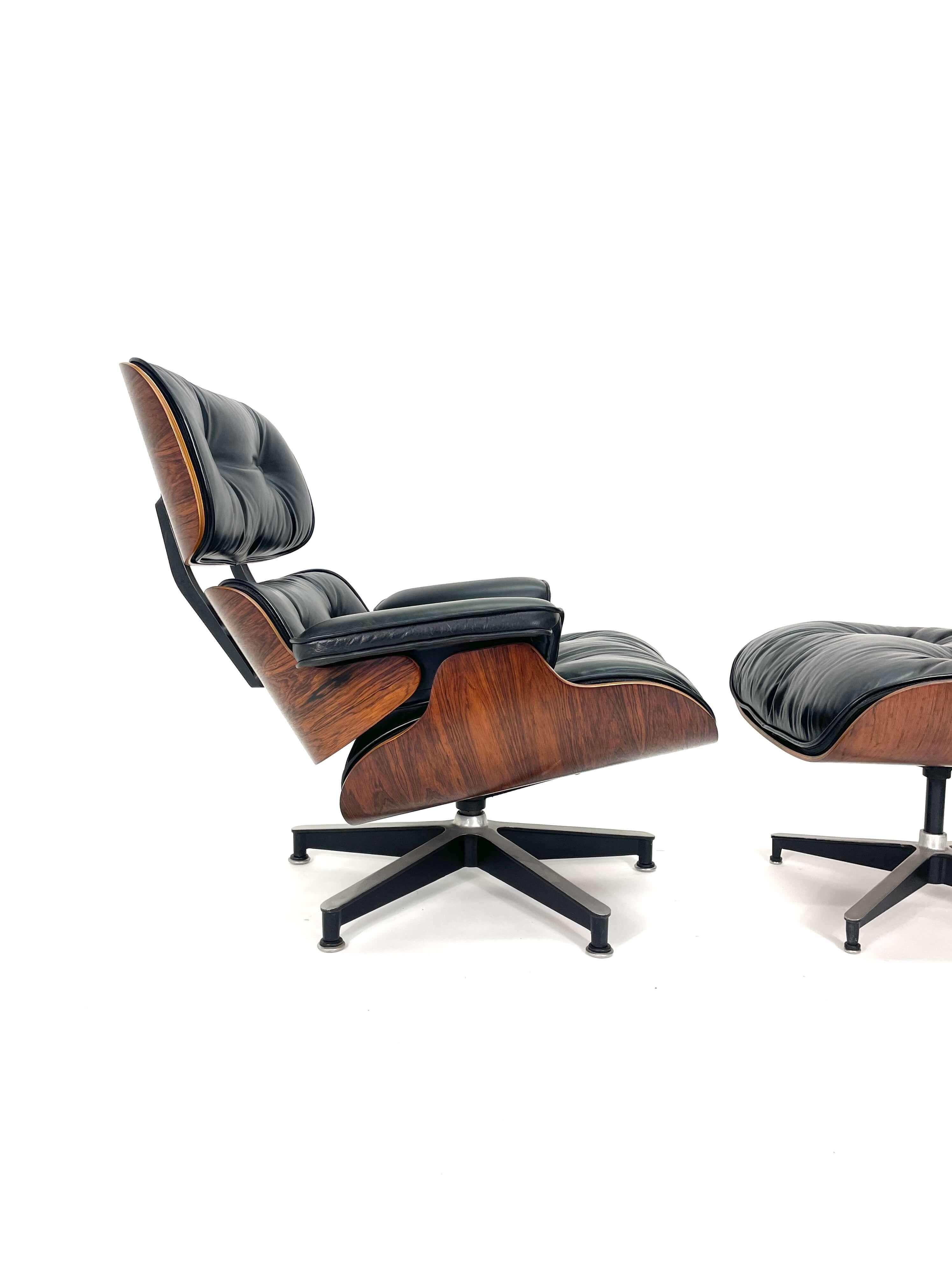 Leather 2nd Generation Eames Lounge Chair and Ottoman in Rosewood, Circa 1960's