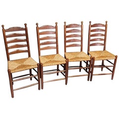 20th Century Dutch Wooden Rural Farmers Dining Chairs and Wicker Seats