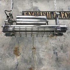 Japanese Aluminum Flameproof Strip Light, Brass Fittings and Chrome Cage