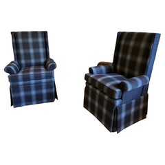 2oth C. A Pair of Custom Upholstered Armchairs in Scottish Wool Plaid and Velvet