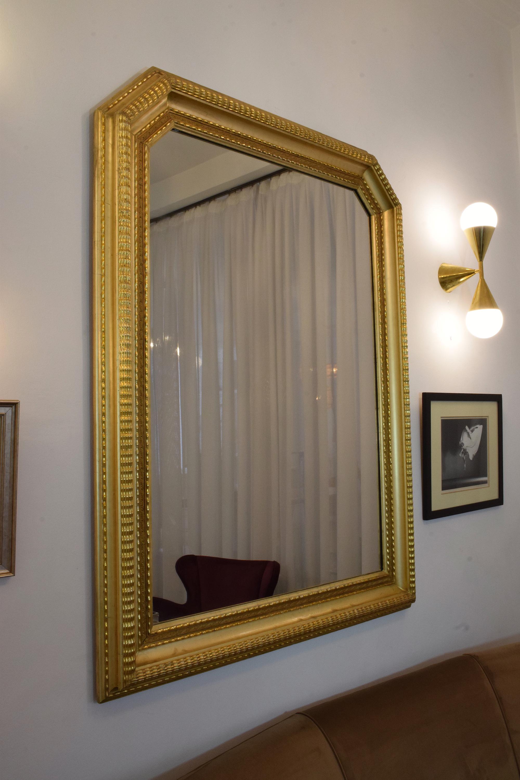  Italian Octagonal Art Deco Style Giltwood Mirror, 1940s For Sale 8