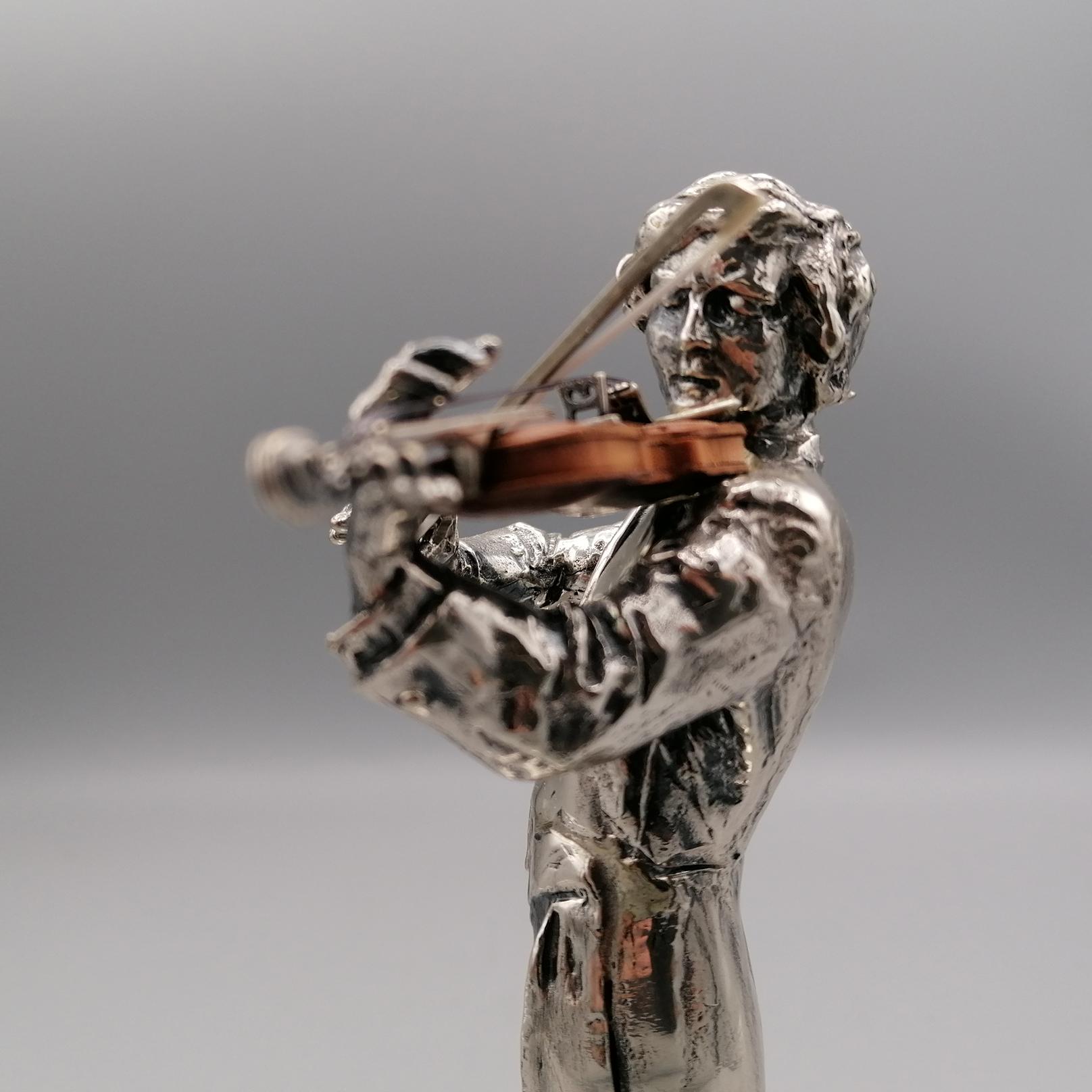 2oth Century Italian Solid Silver Violinist statue with wooden violin For Sale 3