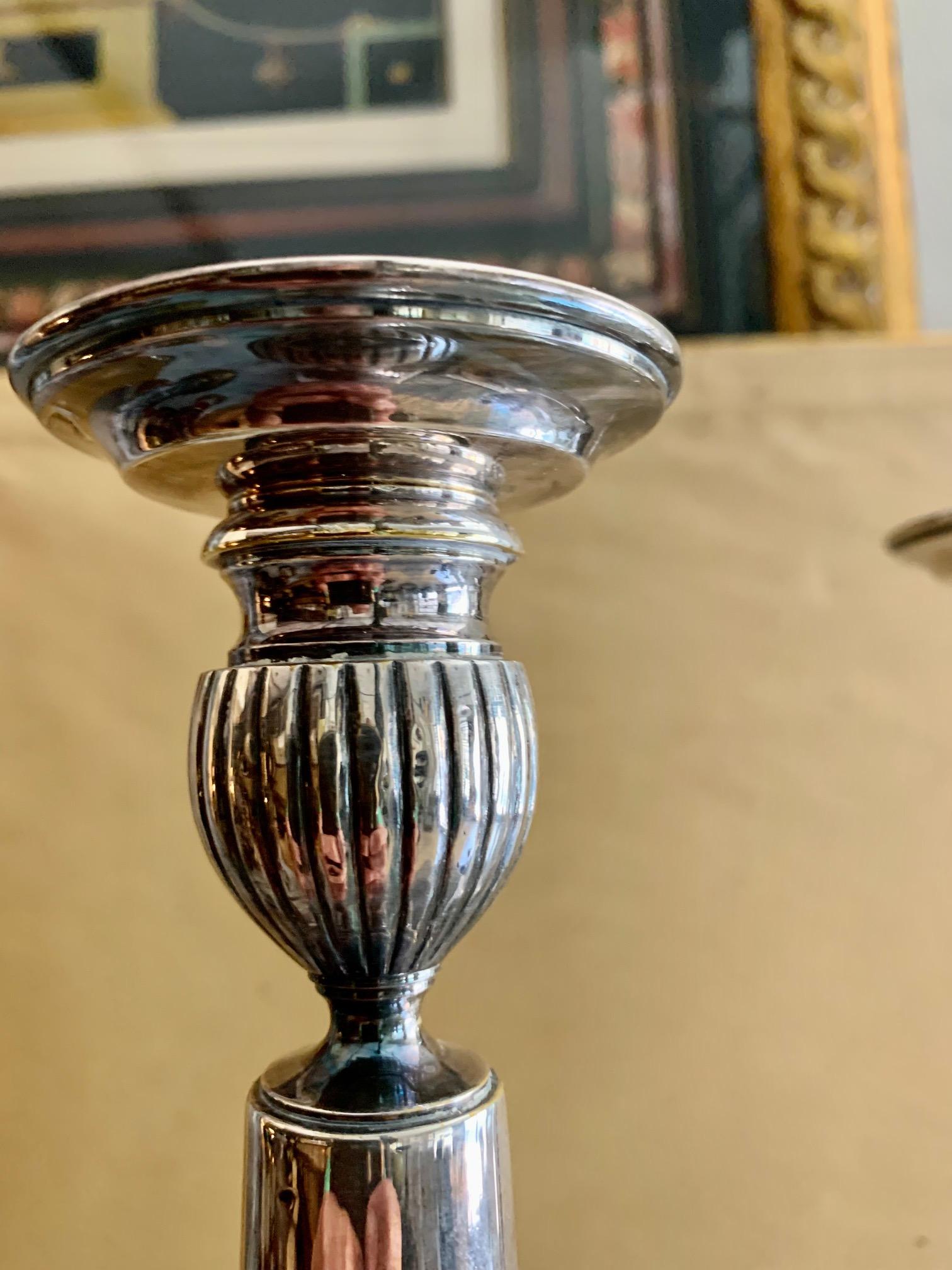 Swedish 2oth Century Pair of Candlesticks in Silver Metal For Sale