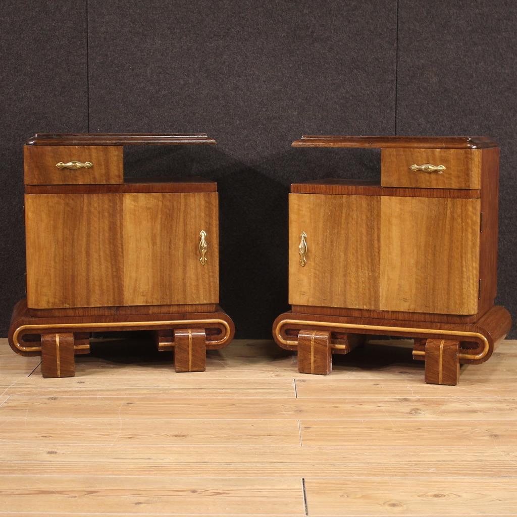 2 Pair of 20th Century Art Deco Style Wood Italian Bedside Tables, 1950 For Sale 1