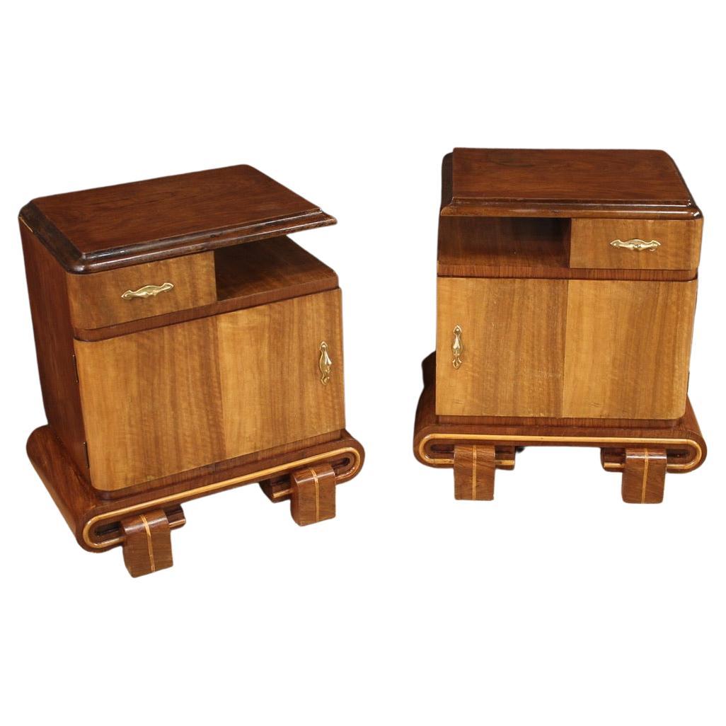 Pair of 20th Century Wood Art Deco Style Italian Bedside Tables, 1960