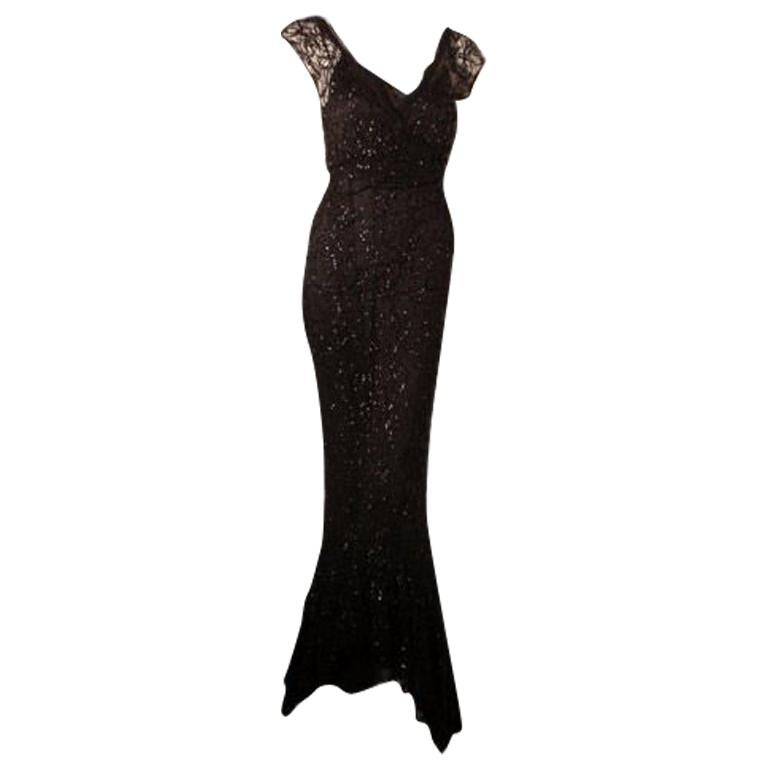 2pc Black Sequin Gown with Silk Slip Dress, Circa 1940 For Sale