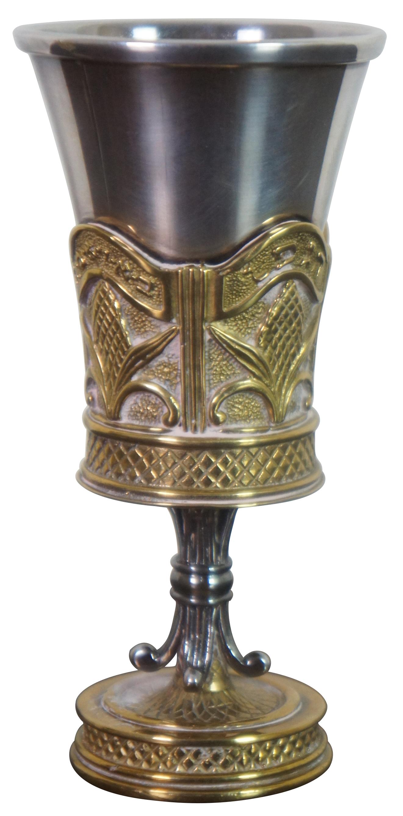 2pc Dudik Swed Masters Silver & Brass Havdalah Spice Tower Goblet Candlesticks In Good Condition In Dayton, OH