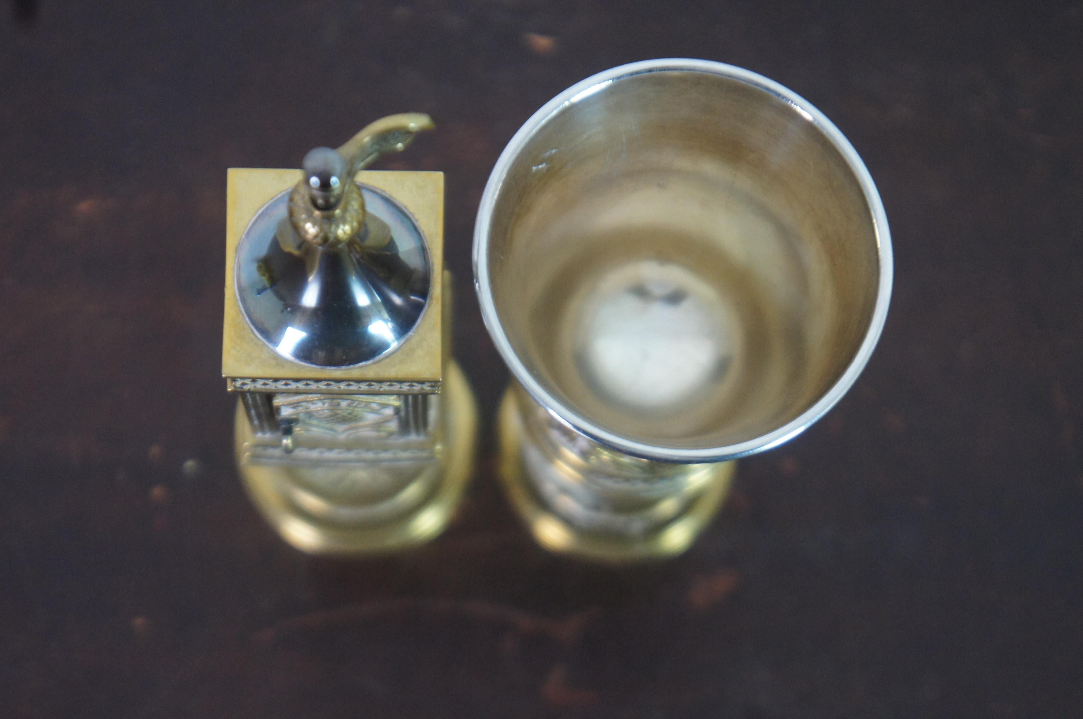 20th Century 2pc Dudik Swed Masters Silver & Brass Havdalah Spice Tower Goblet Candlesticks