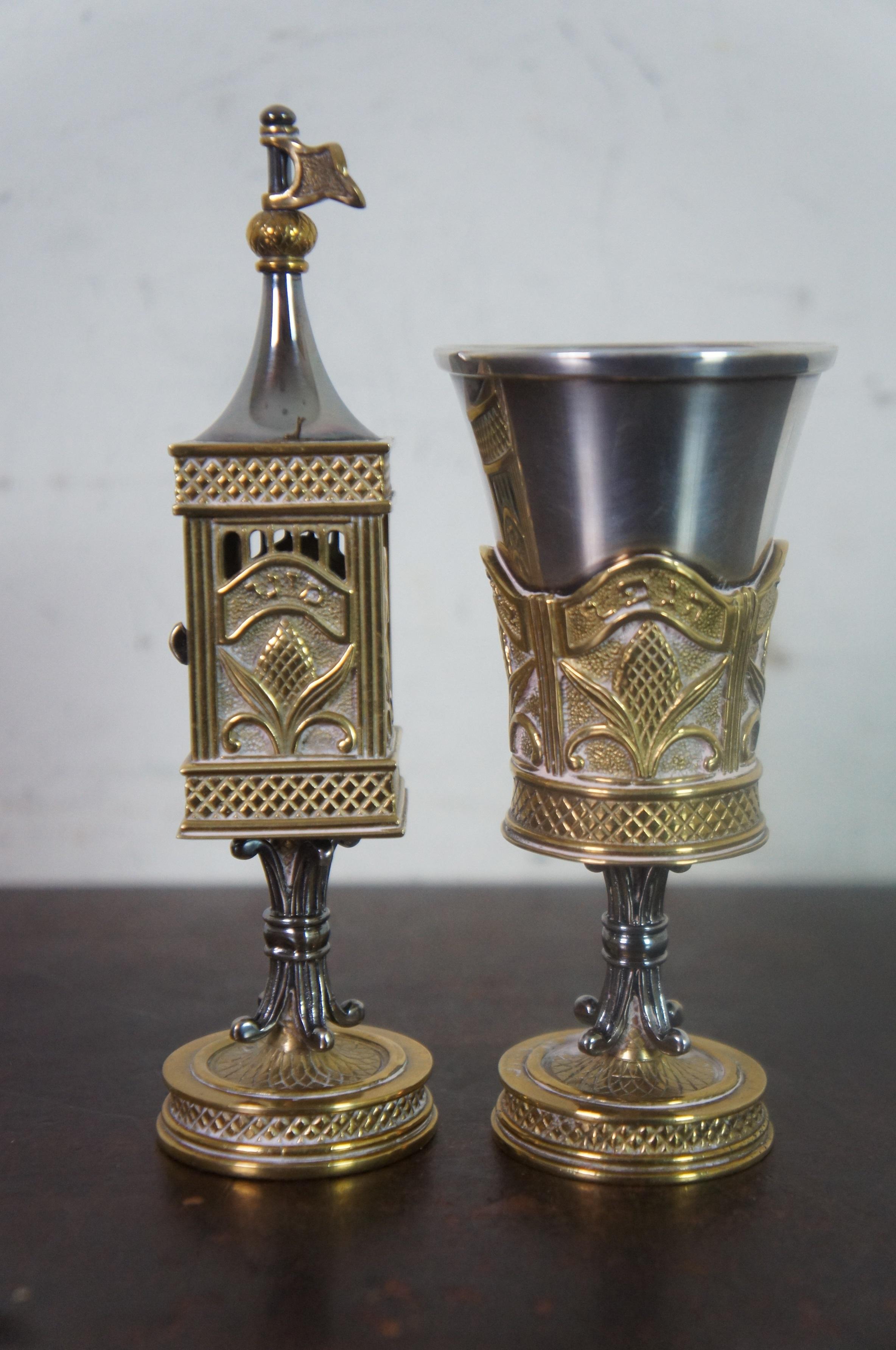 Sterling Silver 2pc Dudik Swed Masters Silver & Brass Havdalah Spice Tower Goblet Candlesticks