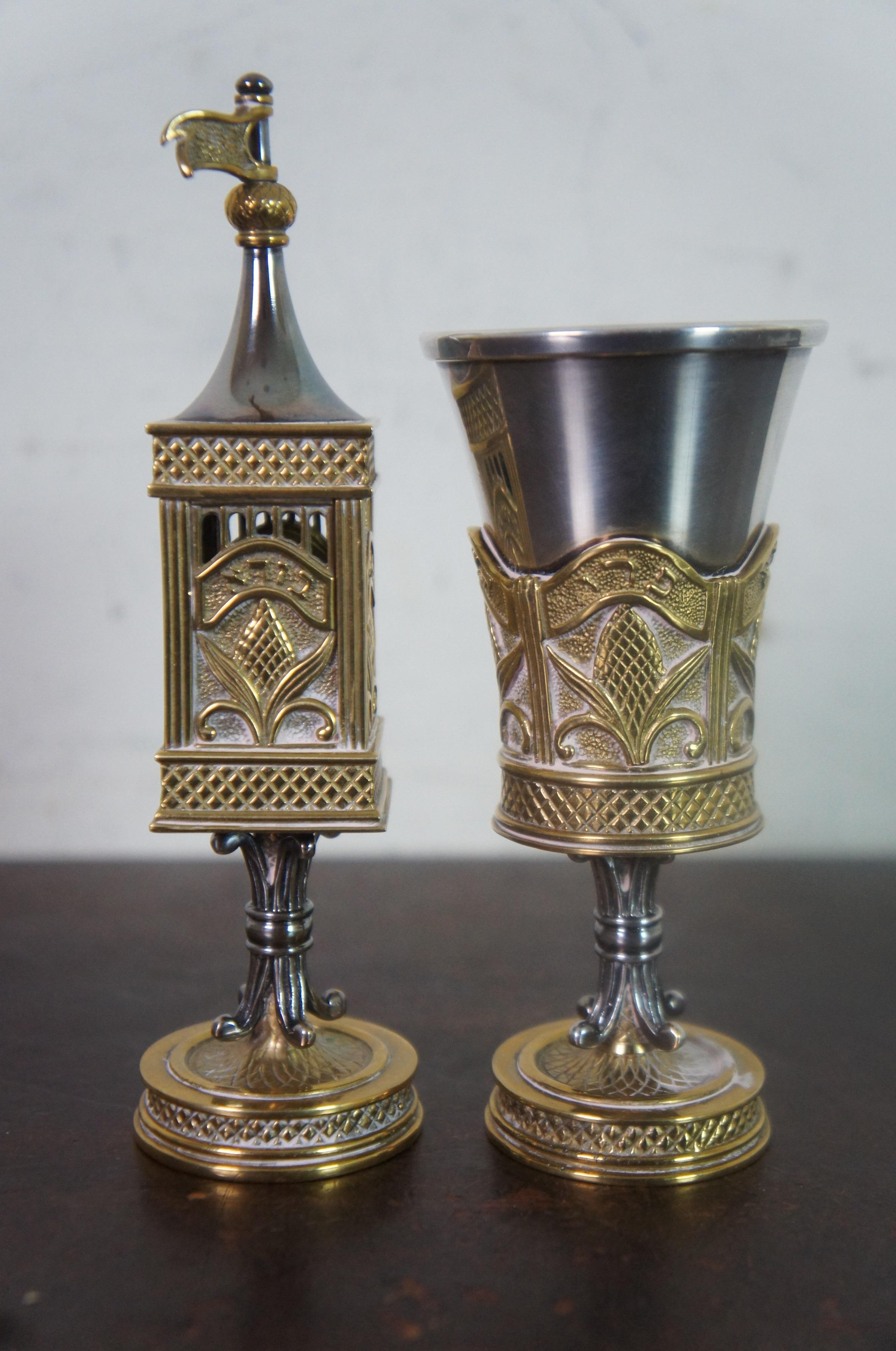 2pc Dudik Swed Masters Silver & Brass Havdalah Spice Tower Goblet Candlesticks 1