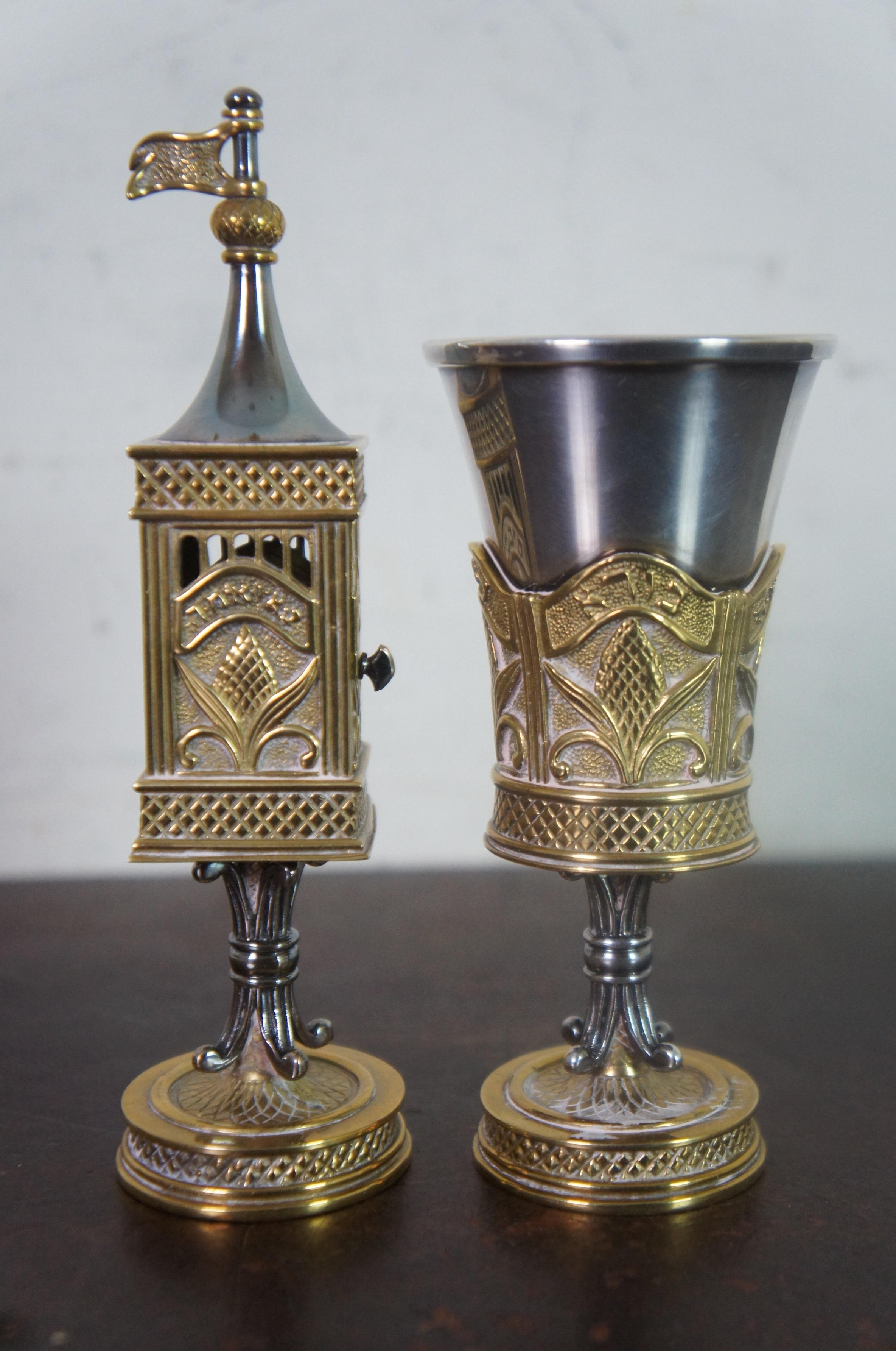 2pc Dudik Swed Masters Silver & Brass Havdalah Spice Tower Goblet Candlesticks 2