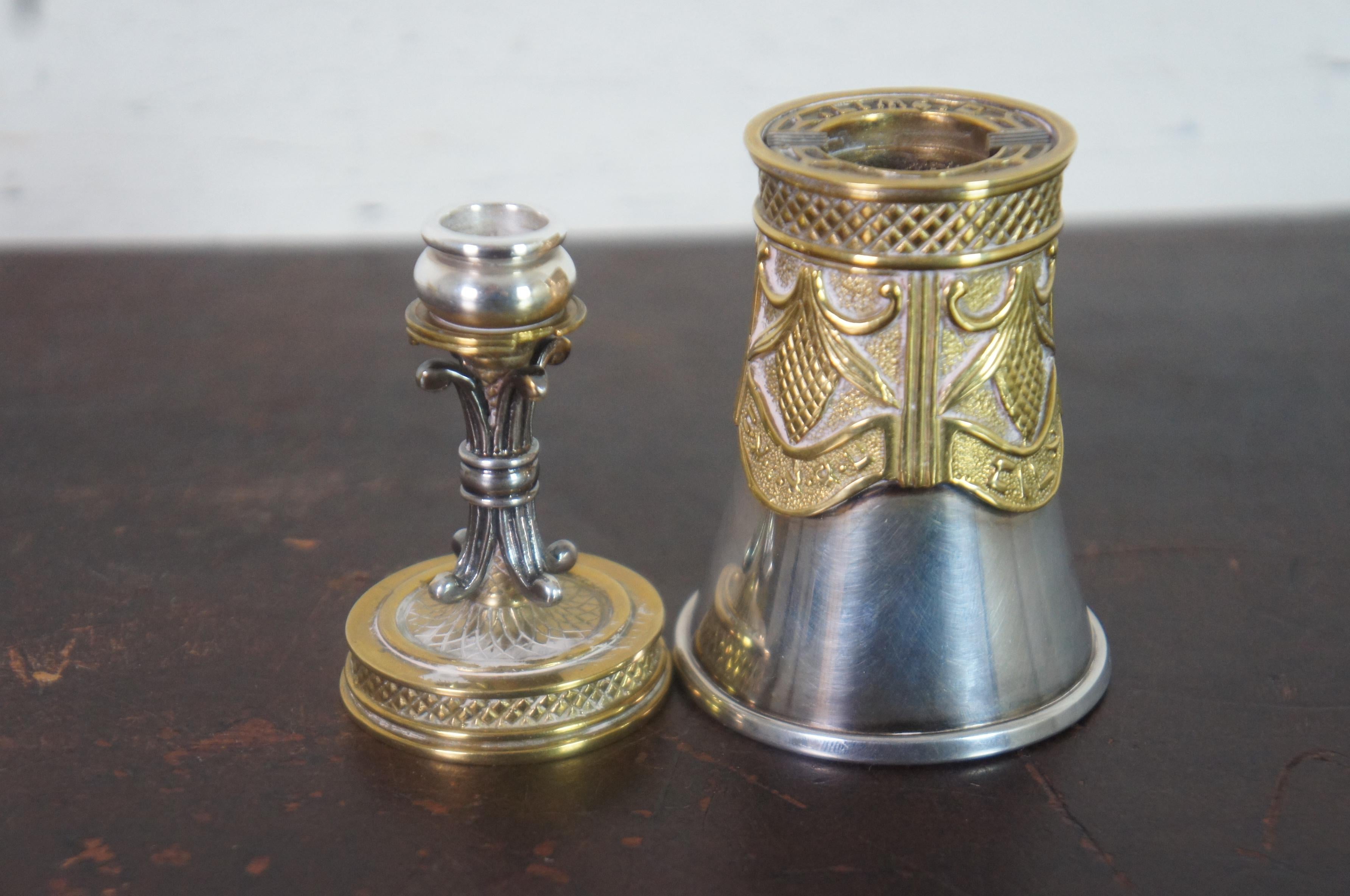 2pc Dudik Swed Masters Silver & Brass Havdalah Spice Tower Goblet Candlesticks 4
