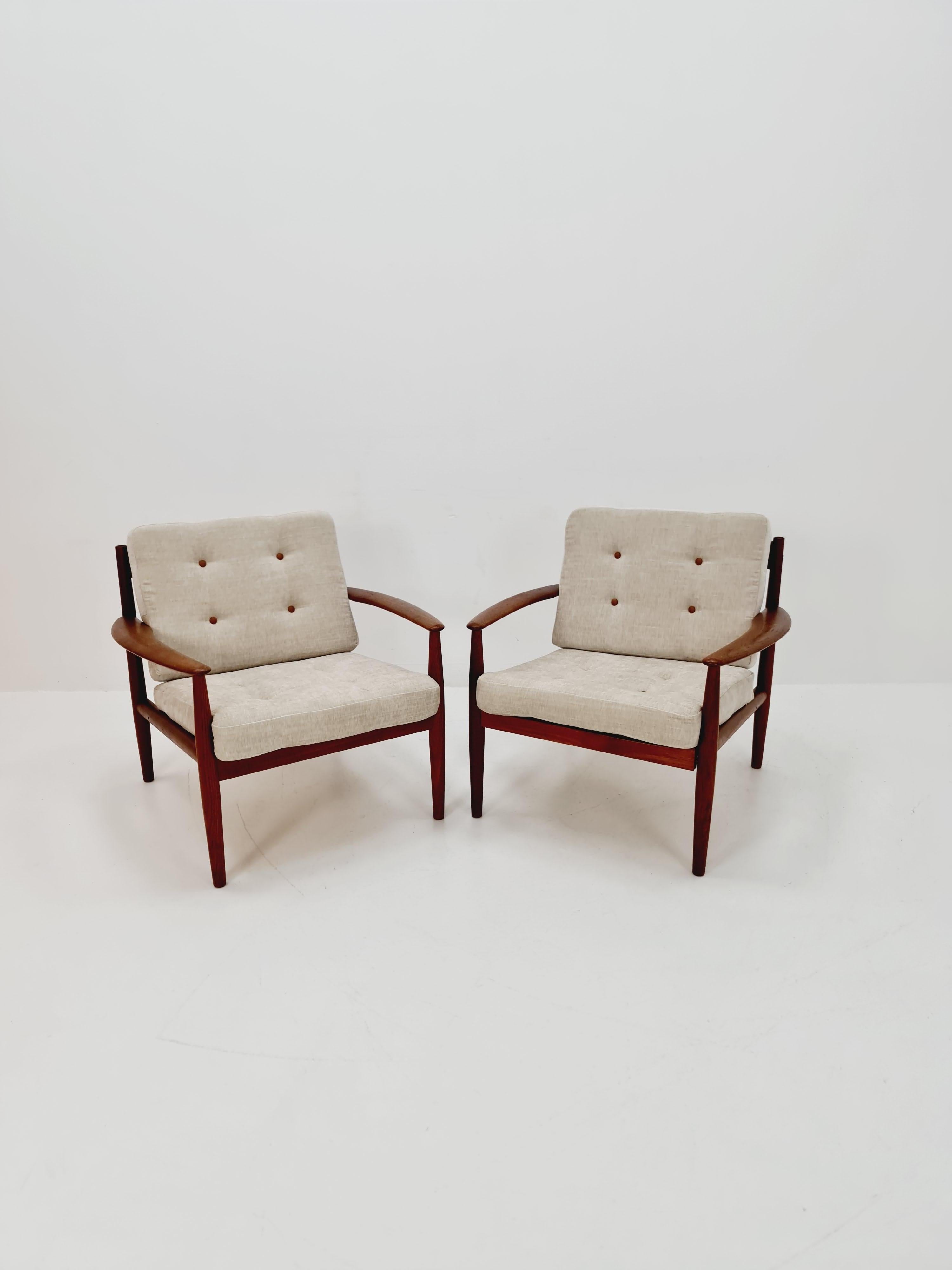 Mid-Century Modern 2Rare Danish teak lounge chair/ Easy chair by Grete Jalk For France &Son , 1960s For Sale