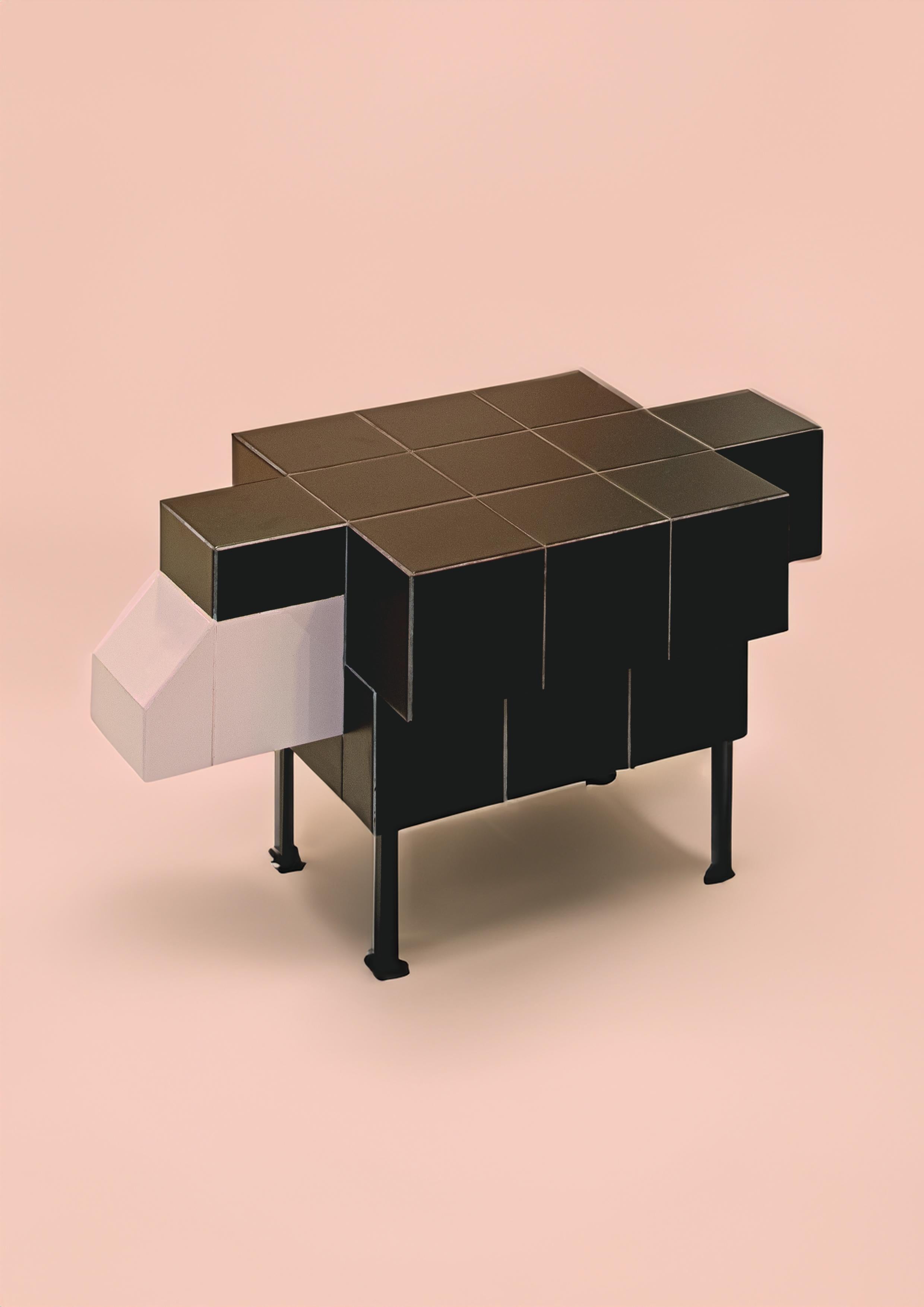 2Table d'appoint sculpturale en forme de mouton noir par Bussoga - Céramique et acier en vente 1