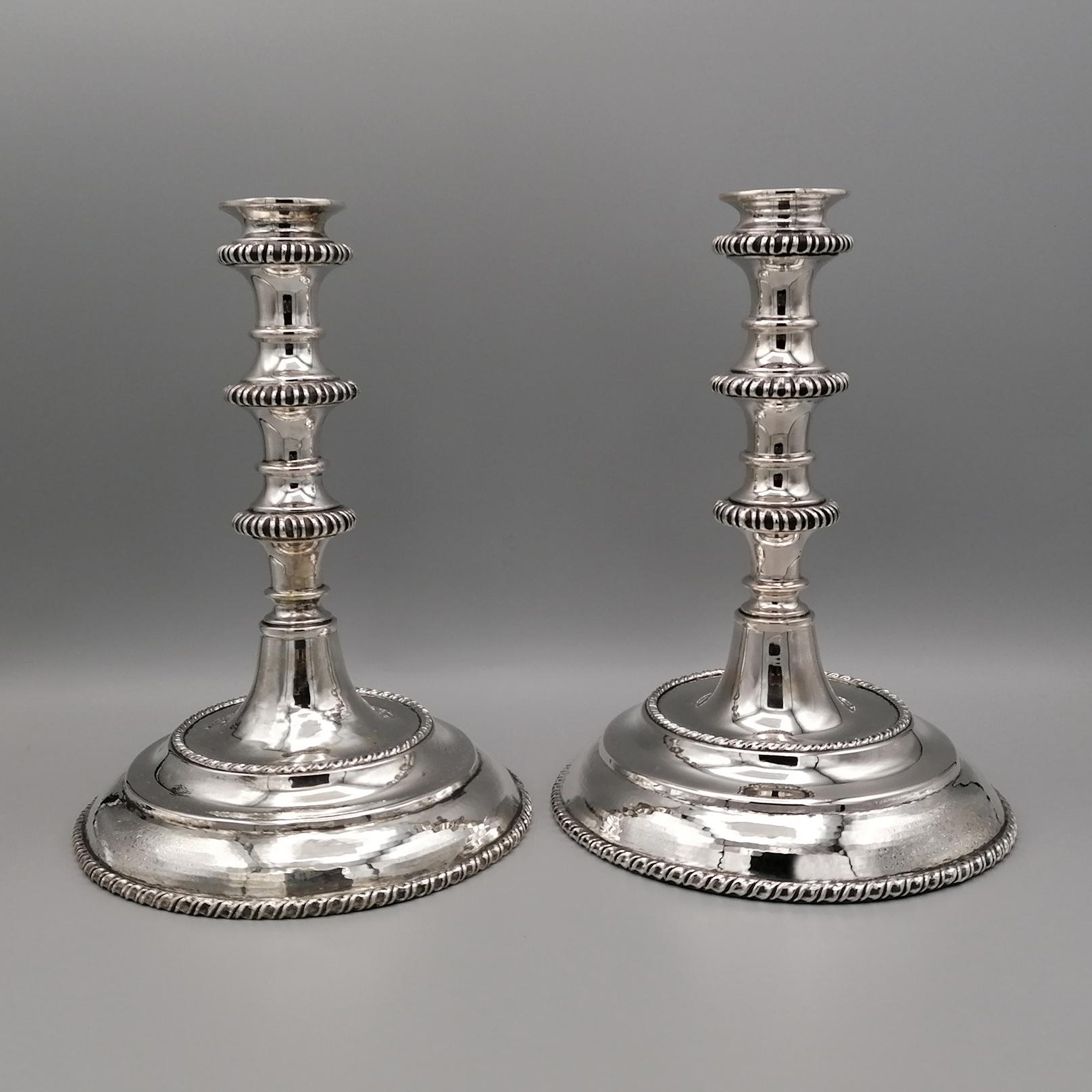 2th Century Italian Solidi 800 Silver Pr. of Candlesticks in Venetian Style For Sale 6