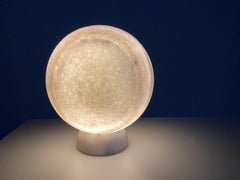 Contemporary White Table Lamp Carved Marble Alba Abiad and Naveen Jose Moonlight