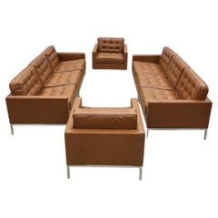2x 3 Seater Knoll Studio Sofa and 2x Club Chair by Florence Knoll Pine Brown