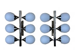 2x 60s 70s 6-Bulb Sputnik Wall Lights by Kaiser Leuchten Opal Glass