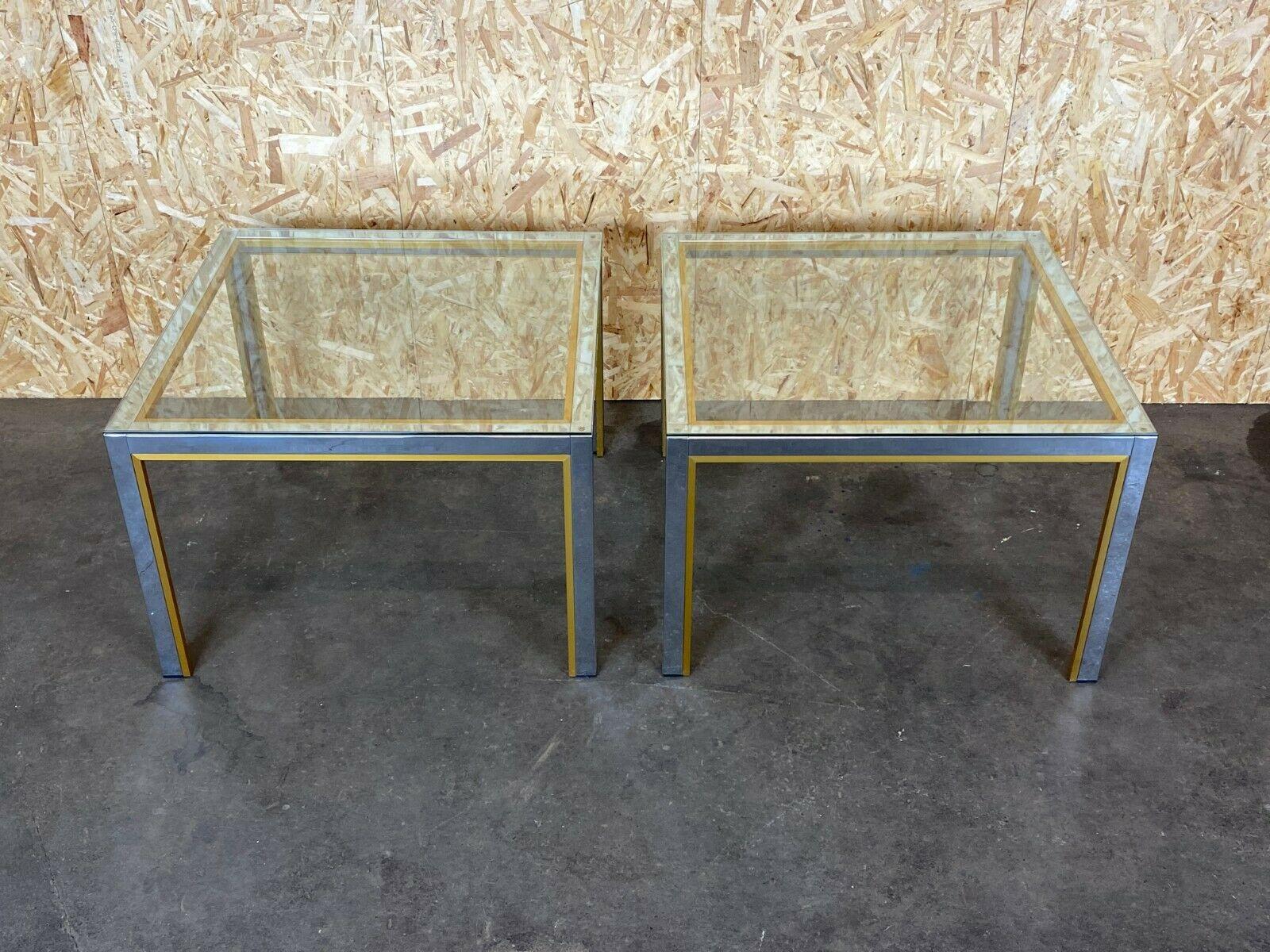 European 2x 60s 70s Coffee Table Side Table Chrome & Brass For Sale