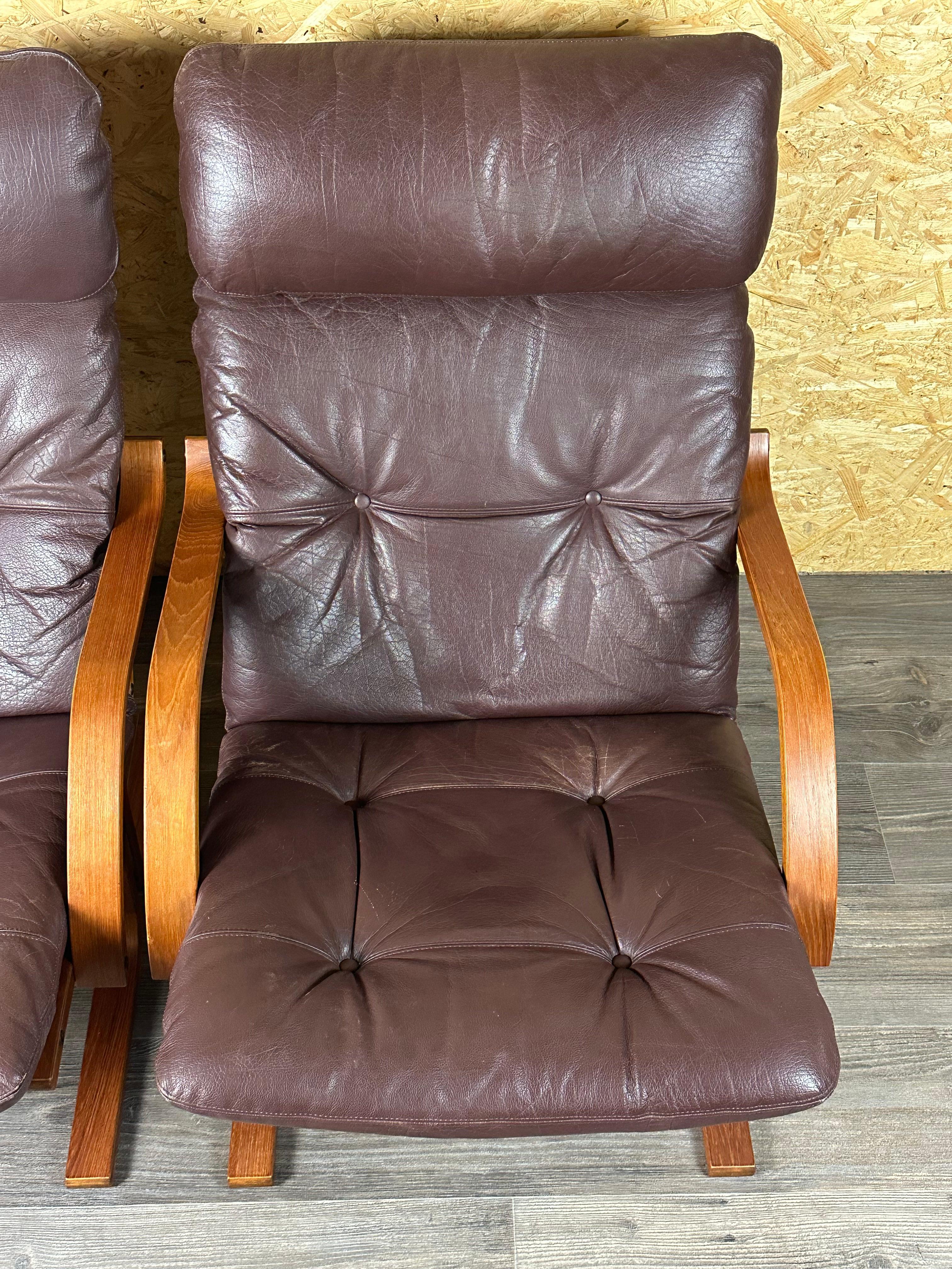 2x 60er 70er Jahre Sessel Leder Sessel Westnofa Norwegen Mid Century im Angebot 9