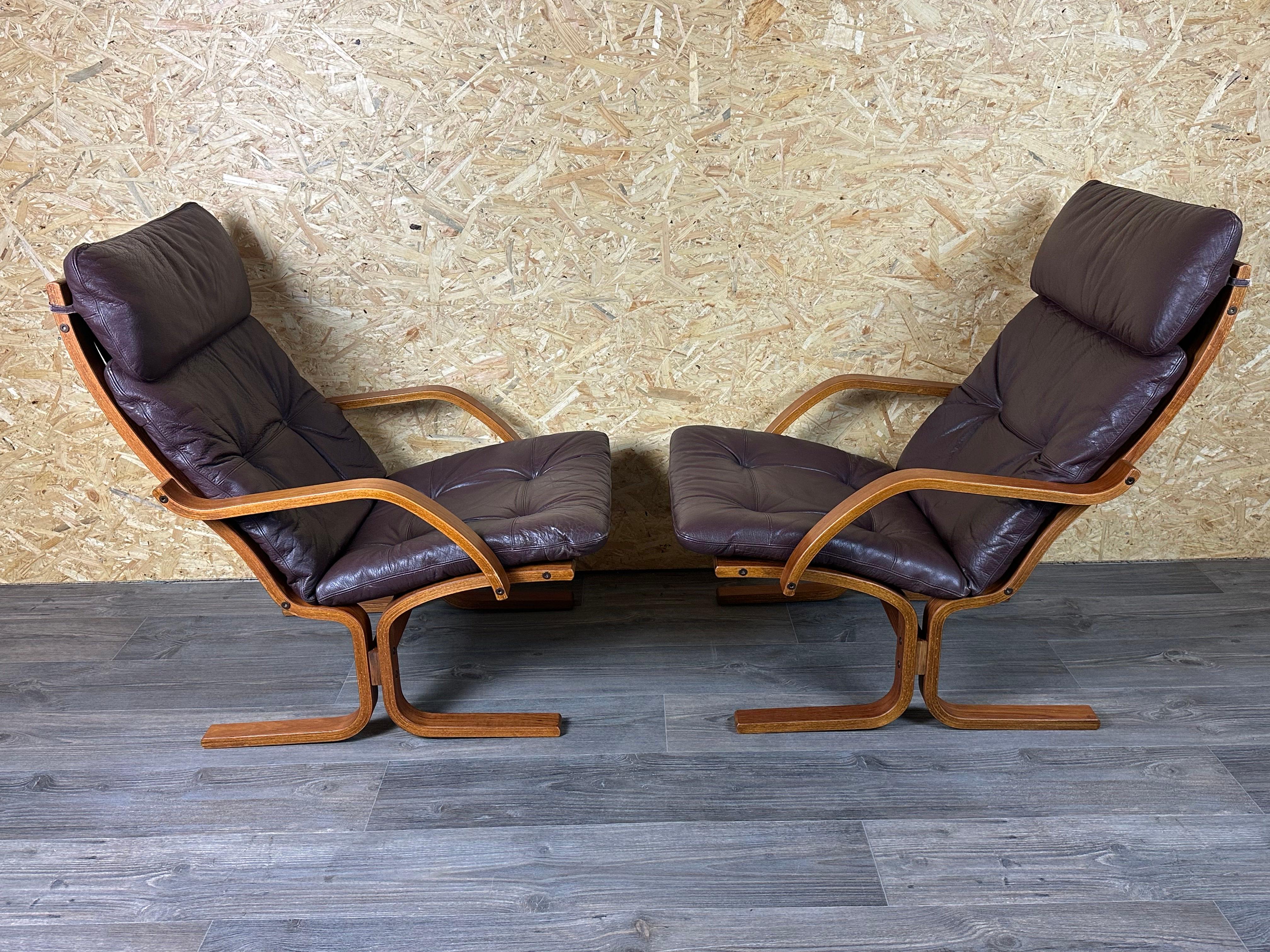 2x 60er 70er Jahre Sessel Leder Sessel Westnofa Norwegen Mid Century (Norwegisch) im Angebot