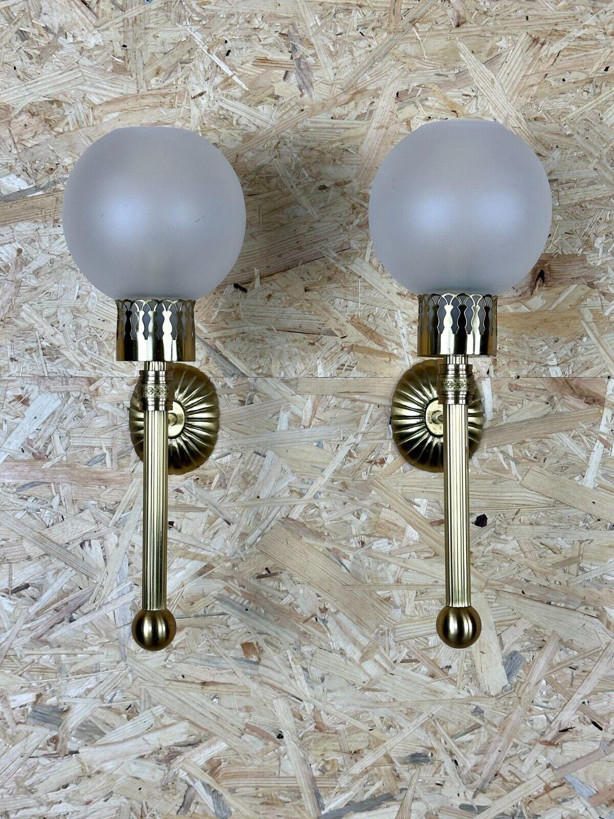 European 2x 60s 70s lamp light wall lamp glass & brass space age design For Sale